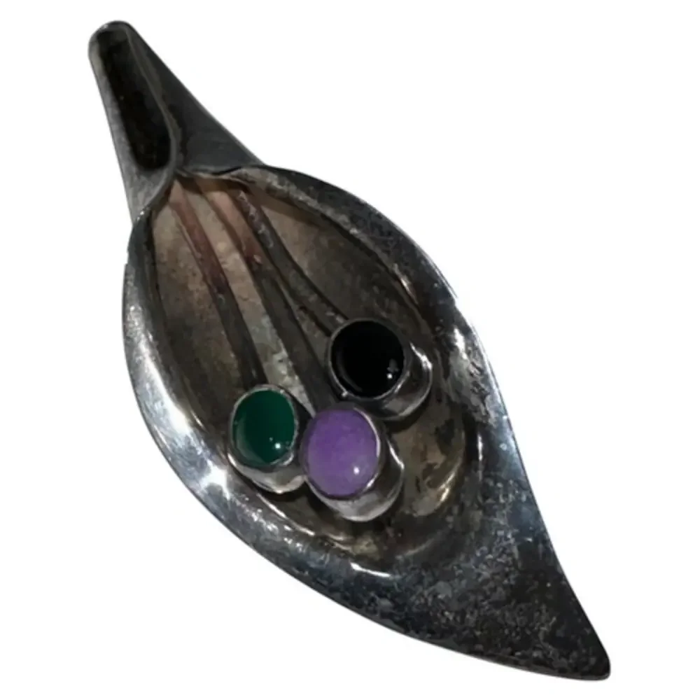 Vintage Sterling Silver Gemstone Calla‎ Lily Boutonniere Pin TG-205 925 Mexico